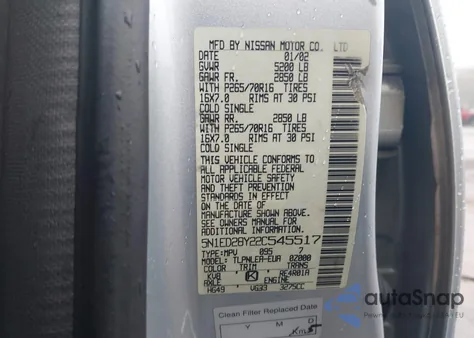 2002 Nissan Xterra Xe из США, поврежденный, VIN 5N1ED28Y22C545517